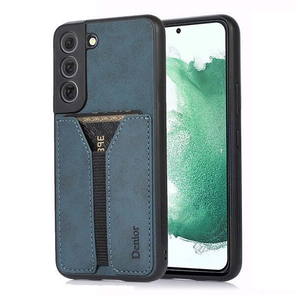 Denior For Samsung Galaxy S22+ /S22 Plus Leather Case with Elastic Wallet Card Holder Slot Pocket Cover - Blue