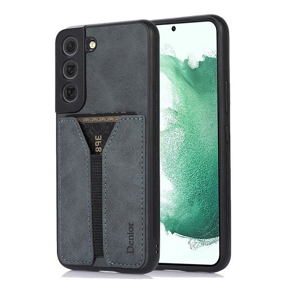 Denior For Samsung Galaxy S22+ /S22 Plus Leather Case with Elastic Wallet Card Holder Slot Pocket Cover - Grey