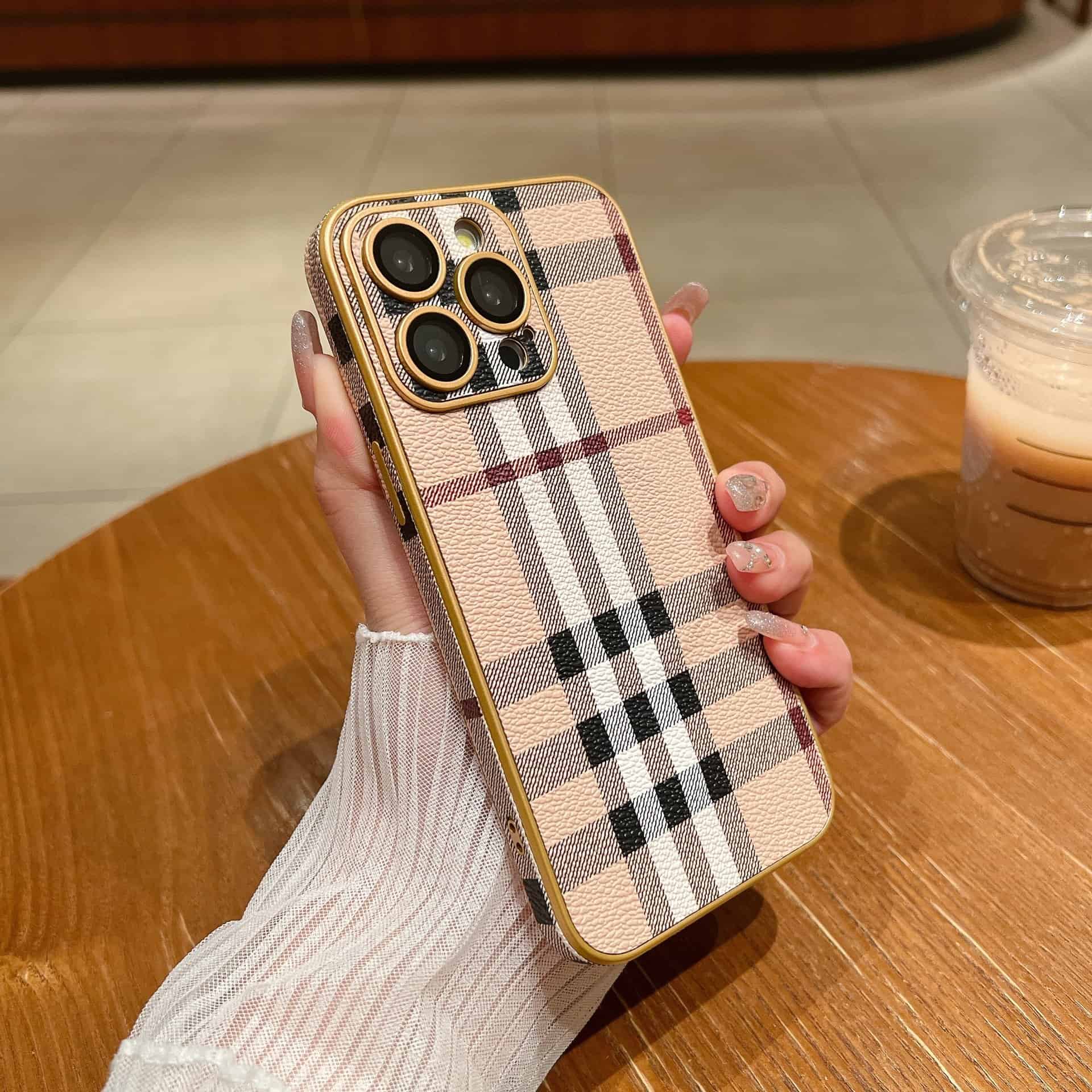 With Camera Lens Protector, Luxury PU Leather Plating Edge Slim Soft Protective Case Cover for Apple iPhone