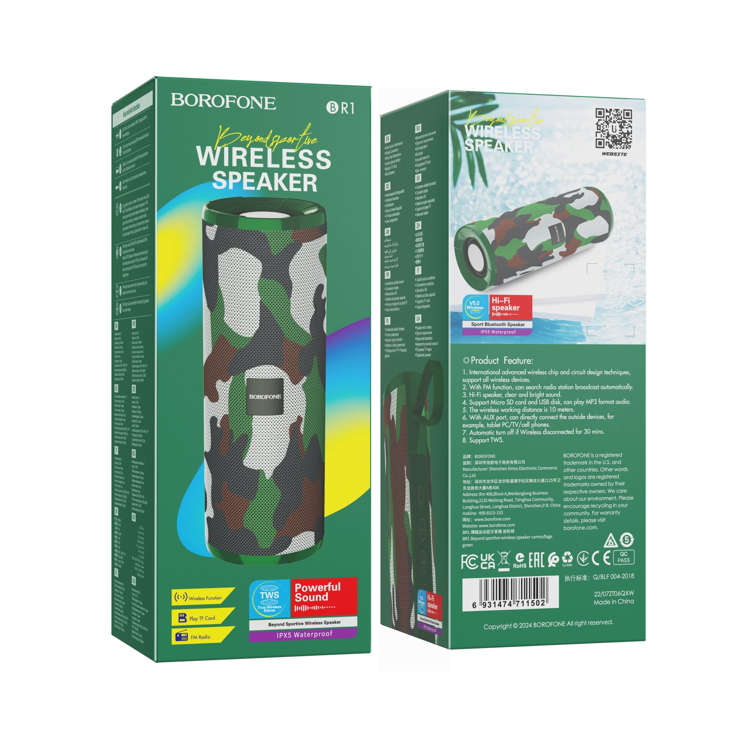 Borofone BR1 Beyond Sportive Bluetooth Wireless Speaker ( Camouflage Green )