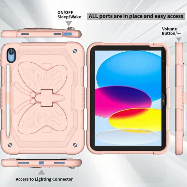 Butterfly Fancy Shockproof Heavy Duty Kickstand Case Cover With Pencil Holder For All Apple iPad Models