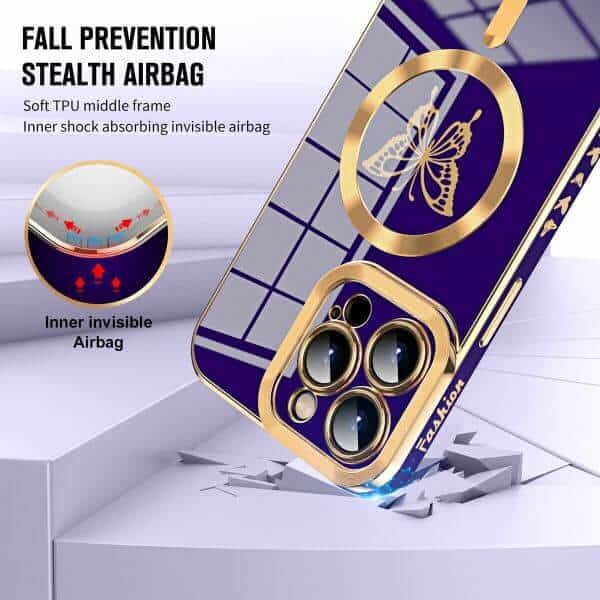 For Apple iPhone 15/14/13 Pro Max Plus Butterfly Design MagSafe Magnetic Case with HaloLock Shockproof Protective Cover