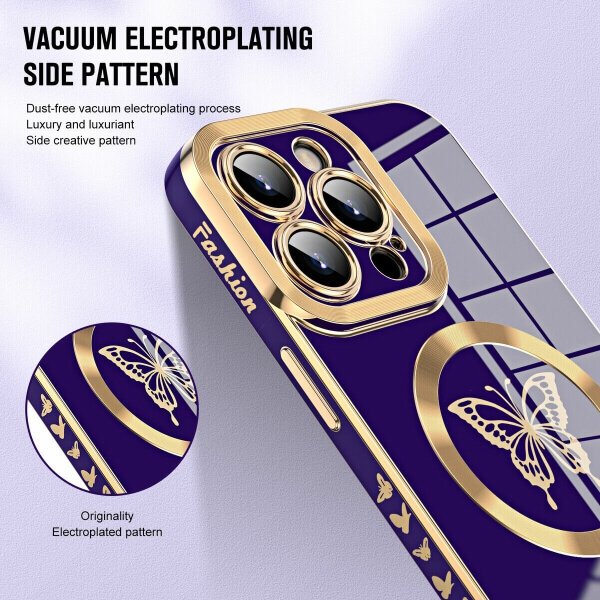 For Apple iPhone 15/14/13 Pro Max Plus Butterfly Design MagSafe Magnetic Case with HaloLock Shockproof Protective Cover