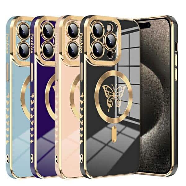 For Apple iPhone 15/14/13 Pro Max Plus Butterfly Design MagSafe Magnetic Case with HaloLock Shockproof Protective Cover