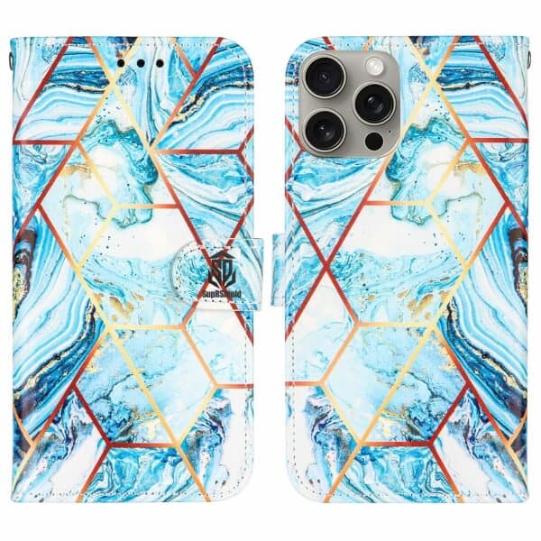 For Apple iPhone Case SupRShield Marble Painting Pattern Flip Wallet Leather Card Slots Shockproof Cover