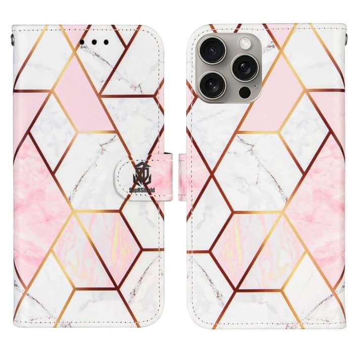 For Apple iPhone Case SupRShield Marble Painting Pattern Flip Wallet Leather Card Slots Shockproof Cover