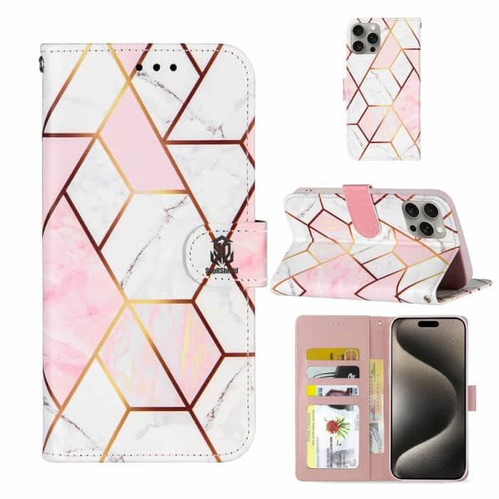 For Apple iPhone Case SupRShield Marble Painting Pattern Flip Wallet Leather Card Slots Shockproof Cover