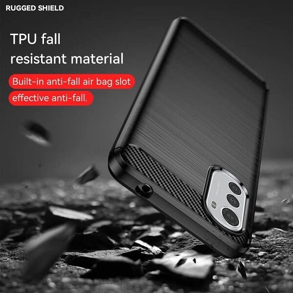 For Motorola Moto E32 Rugged Shockproof Case Carbon Fiber Heavy Duty Rugged Cover (Black)