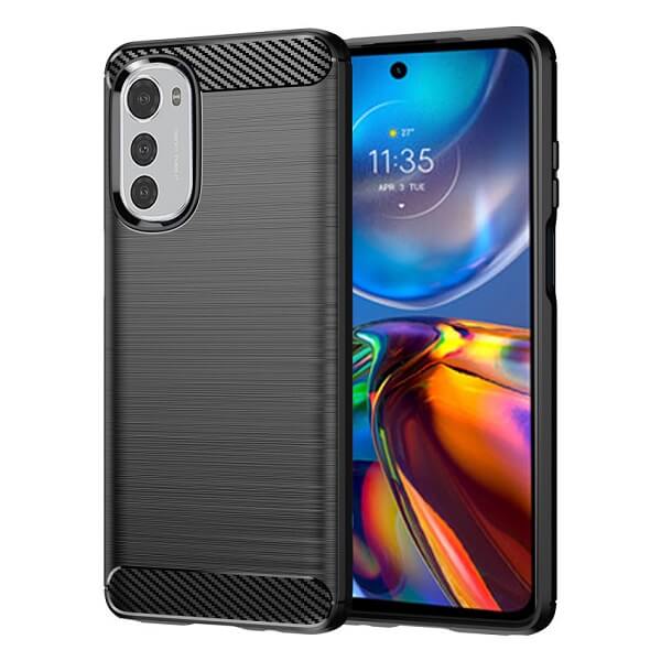 For Motorola Moto E32 Rugged Shockproof Case Carbon Fiber Heavy Duty Rugged Cover (Black)