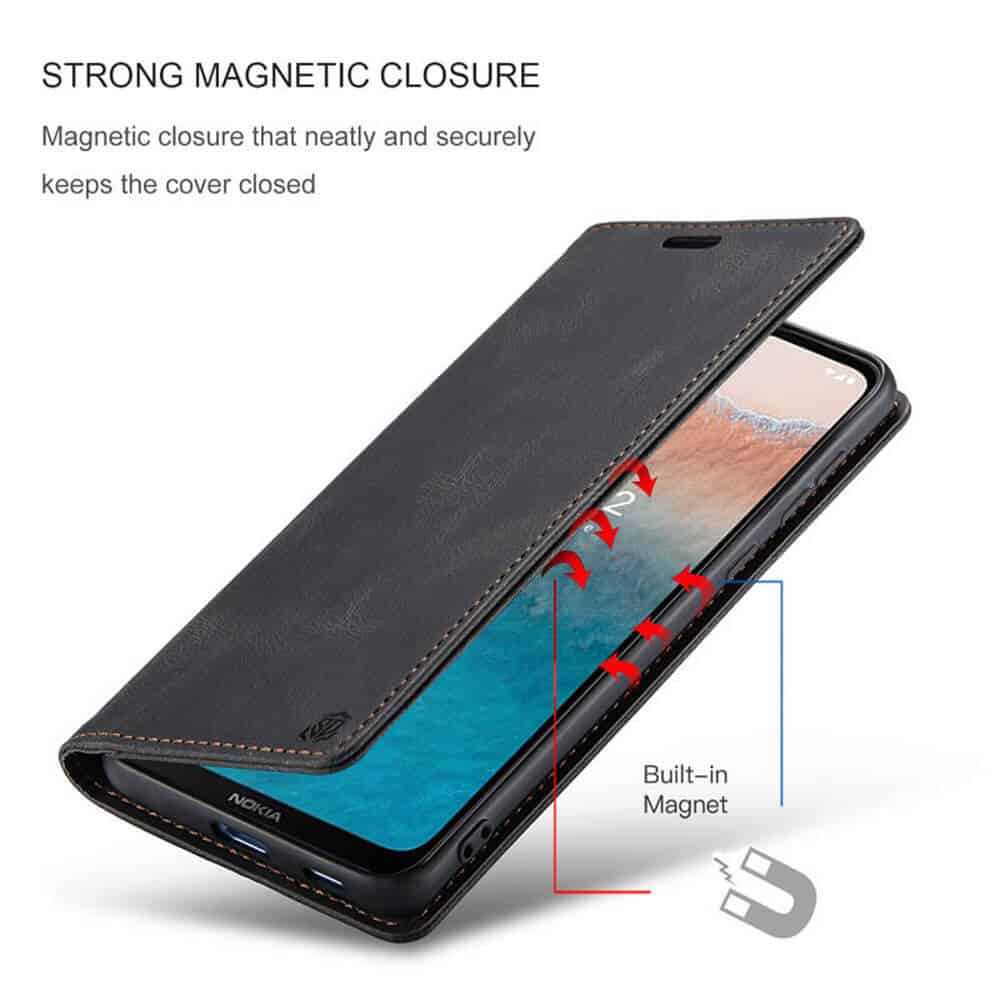 For Nokia C21 Plus Case RFID Blocking Retro Flip Premium Leather Card Holder Wallet Cover – (Black)