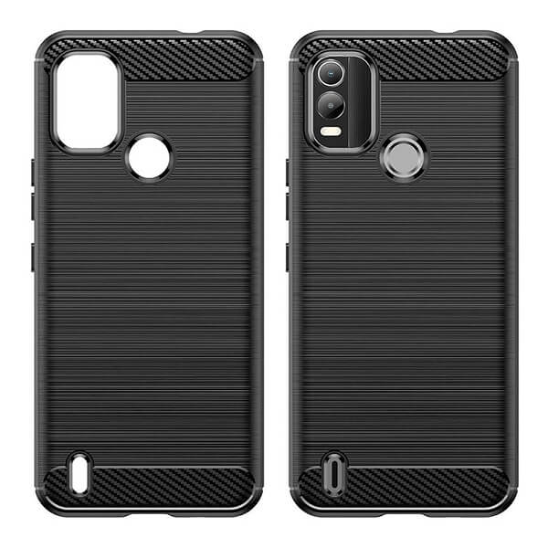 For Nokia C21 Plus Rugged Shockproof Case Carbon Fiber Heavy Duty Rugged Cover (Black)