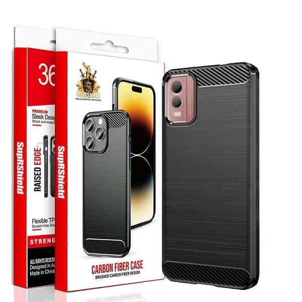 For Nokia Rugged Shockproof Case Carbon Fiber Heavy Duty Rugged Cover (Black)