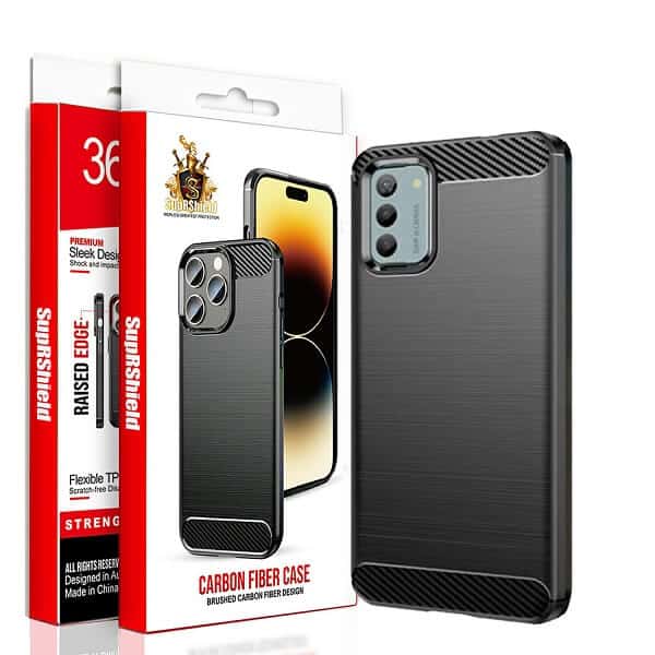 For Nokia Rugged Shockproof Case Carbon Fiber Heavy Duty Rugged Cover (Black)