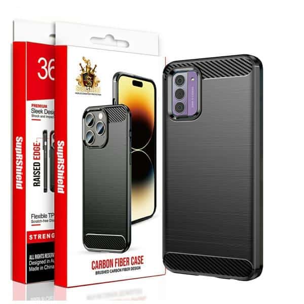 For Nokia Rugged Shockproof Case Carbon Fiber Heavy Duty Rugged Cover (Black)