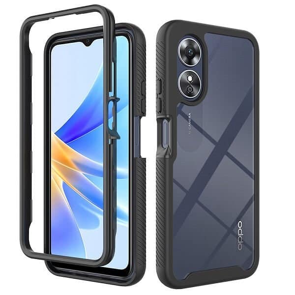 For Oppo Military Grade Full Body Shockproof Clear Heavy Duty Case Bumper Drop Protection Tough Cover (Black)