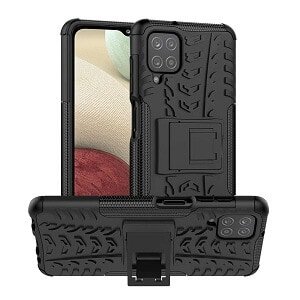 For Samsung Galaxy A12 Heavy Duty Case Shockproof Rugged Protective Cover (Black)