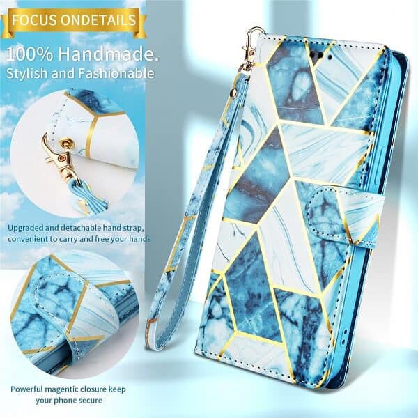 For Samsung Galaxy A13 4G Case Fashion Marble Painting Pattern Flip Wallet Case Leather Card Slots Stand Cover(Blue Gilding)