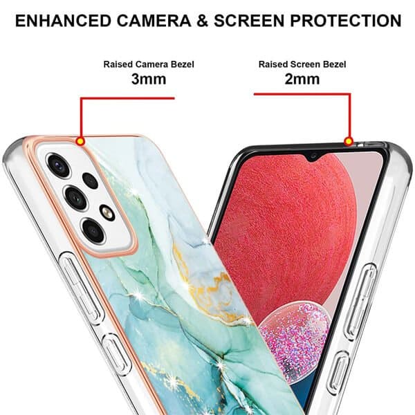 For Samsung Galaxy A13 4G Case Hard back Marble Pattern Slim Design Enhanced Camera and Screen Protection Girls and Women Cover (Green)