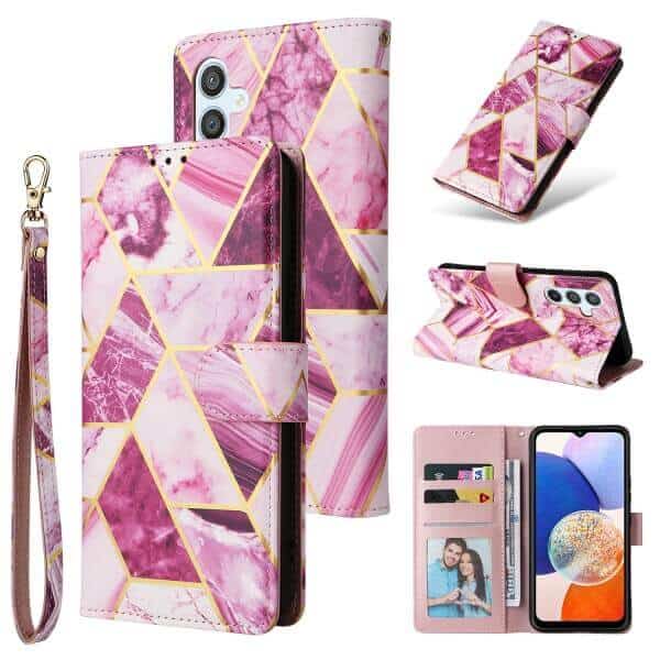 For Samsung Galaxy A14 5G Case Fashion Marble Painting Pattern Flip Wallet Case Leather Card Slots Stand Cover (Purple Gilding)