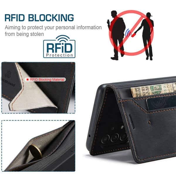 For Samsung Galaxy A33 5G Case RFID Blocking Retro Flip Premium Leather Card Holder Wallet Cover - Black