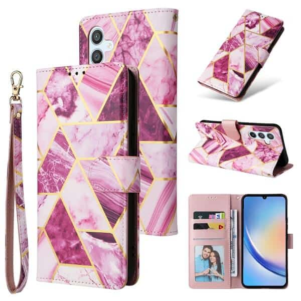 For Samsung Galaxy A34 5G Case Fashion Marble Painting Pattern Flip Wallet Case Leather Card Slots Stand Cover (Purple Gilding)