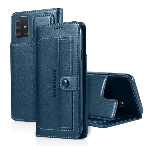 For Samsung Galaxy A51 Luxury Wallet Flip Case Leather Card Slots Cover (Navy Blue)