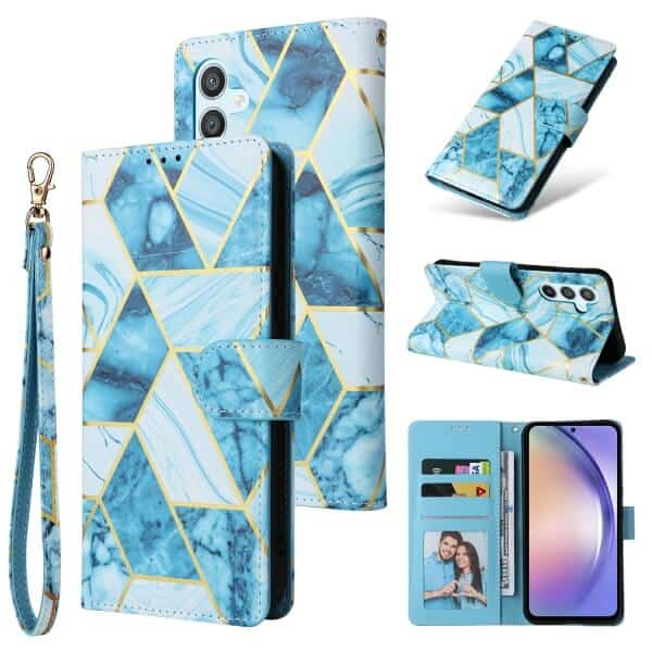 For Samsung Galaxy A54 5G Case Fashion Marble Painting Pattern Flip Wallet Case Leather Card Slots Stand Cover (Blue Gilding)