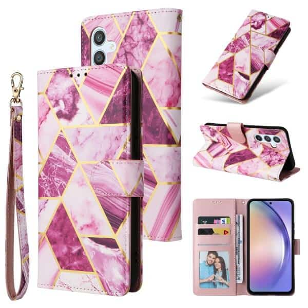 For Samsung Galaxy A54 5G Case Fashion Marble Painting Pattern Flip Wallet Case Leather Card Slots Stand Cover (Purple Gilding)