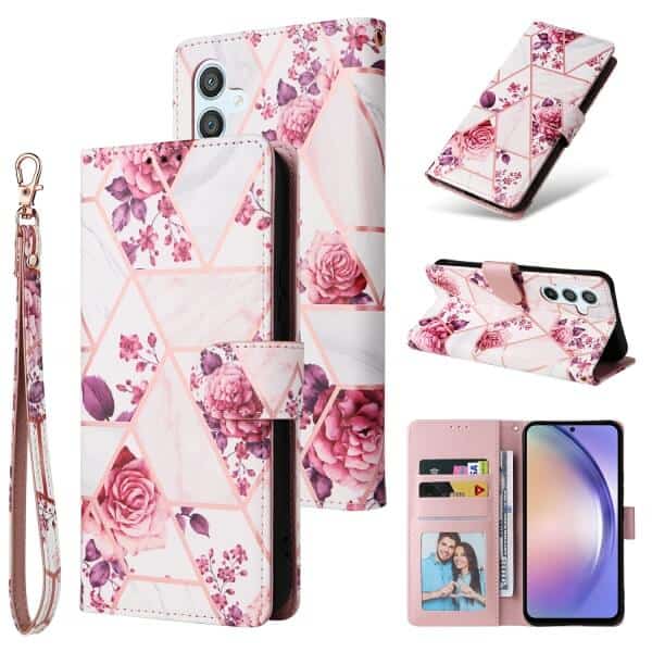 For Samsung Galaxy A54 5G Case Fashion Marble Painting Pattern Flip Wallet Case Leather Card Slots Stand Cover (Rose Gilding)