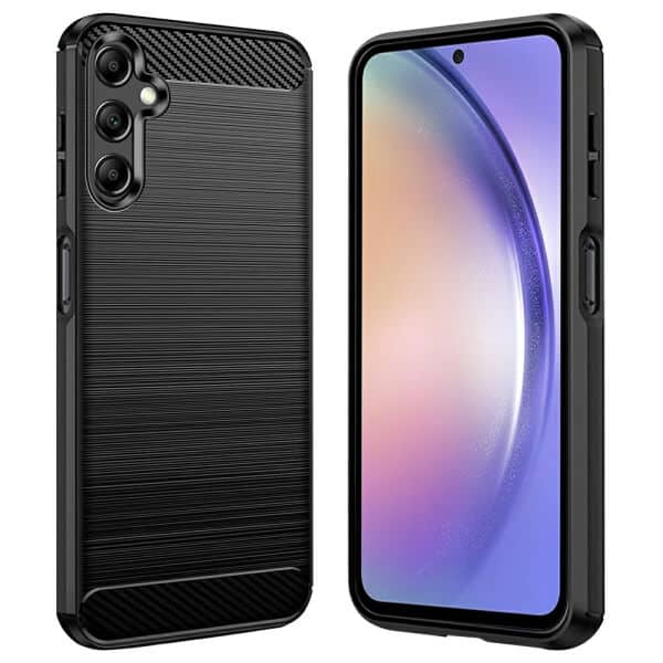 For Samsung Galaxy A Series Carbon Fiber Case Shockproof Heavy Duty Rugged Anti Knock Back Cover (Black)
