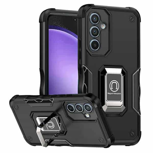 For Samsung Galaxy S23 FE Magnetic Ring Rugged Shockproof Case Heavy Duty Protective Back Cover (Black)