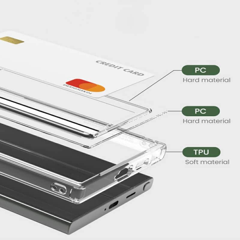 For Samsung Galaxy S24 S25 Ultra Plus Clear Slim With 4 Corners Card Holder Case Cover