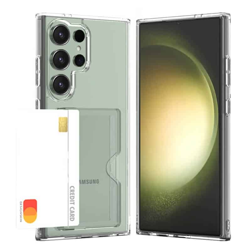 For Samsung Galaxy S24 S25 Ultra Plus Clear Slim With 4 Corners Card Holder Case Cover