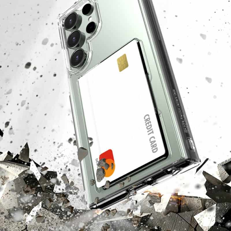 For Samsung Galaxy S24 S25 Ultra Plus Clear Slim With 4 Corners Card Holder Case Cover