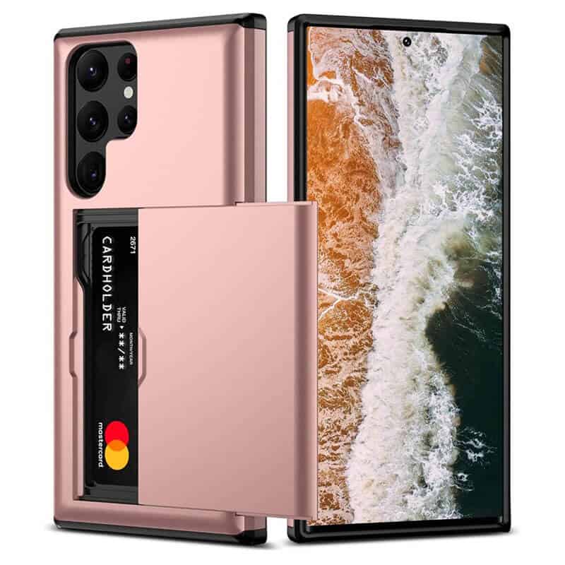 For Samsung Galaxy Slide Armor Card Holder Wallet Protective Shockproof Hard Dual Layer Back Cover