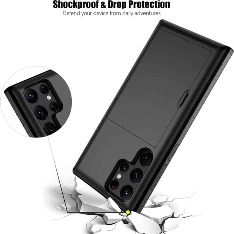 For Samsung Galaxy Slide Armor Card Holder Wallet Protective Shockproof Hard Dual Layer Back Cover