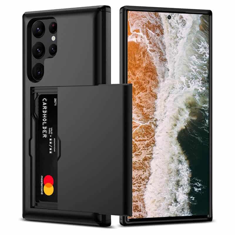 For Samsung Galaxy Slide Armor Card Holder Wallet Protective Shockproof Hard Dual Layer Back Cover