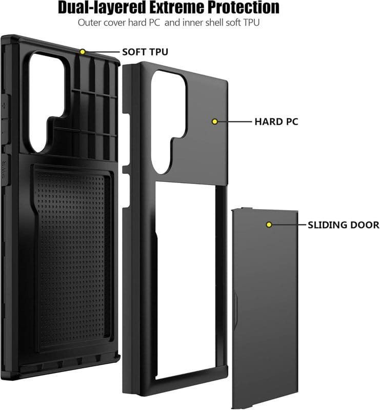 For Samsung Galaxy Slide Armor Card Holder Wallet Protective Shockproof Hard Dual Layer Back Cover