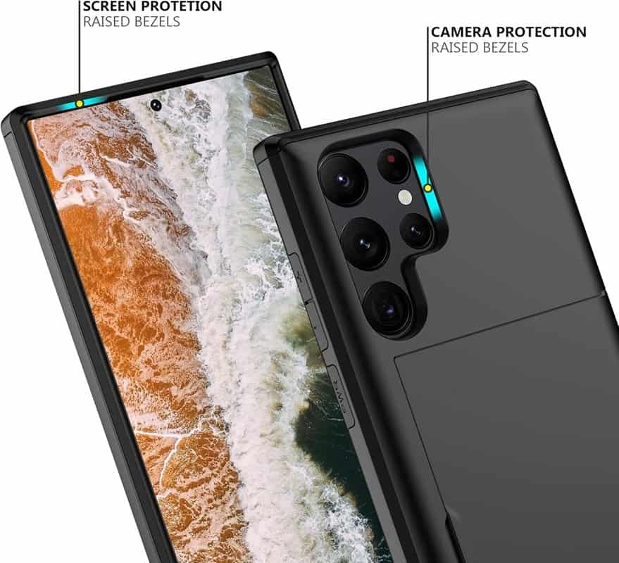 For Samsung Galaxy Slide Armor Card Holder Wallet Protective Shockproof Hard Dual Layer Back Cover