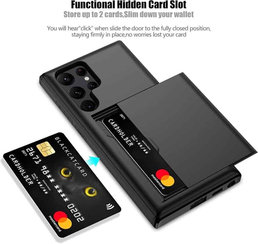 For Samsung Galaxy Slide Armor Card Holder Wallet Protective Shockproof Hard Dual Layer Back Cover