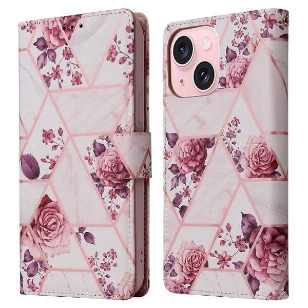 For iPhone 15 15 Pro 15 Pro Max 15 Plus Case Marble Pattern With Lanyard Flip Wallet Case Leather Card Slots Stand Cover