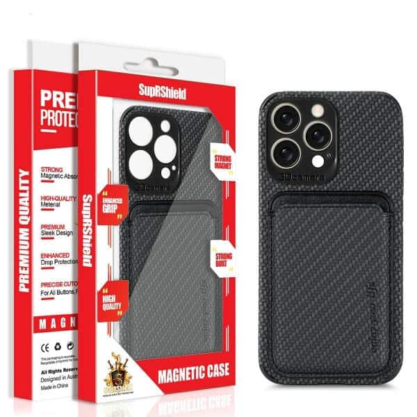 For iPhone 15/15 Pro Max /15 Plus MagSafe Card Holder, Carbon Fiber, Detachable Magnetic Wallet Slot Case Cover