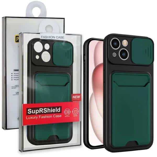 For iPhone 15/15 Pro Max / Plus Card Holder Mobile Phone Case Camera Protection Lens Slider Camera Shutter Wallet Cover