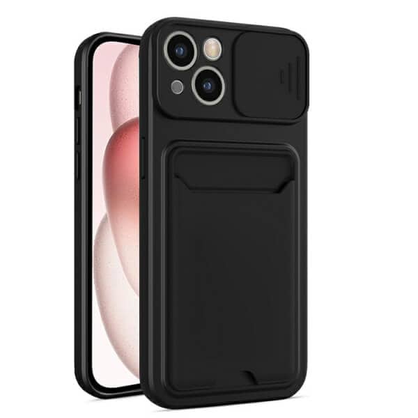 For iPhone 15/15 Pro Max / Plus Card Holder Mobile Phone Case Camera Protection Lens Slider Camera Shutter Wallet Cover
