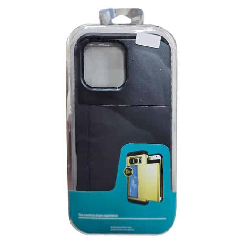 For iPhone Slide Armor Card Holder Wallet Protective Shockproof Hard Dual Layer Back Cover