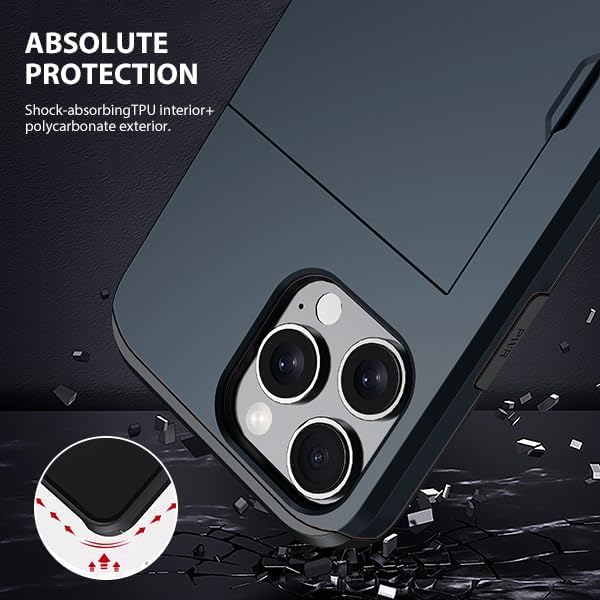 For iPhone Slide Armor Card Holder Wallet Protective Shockproof Hard Dual Layer Back Cover