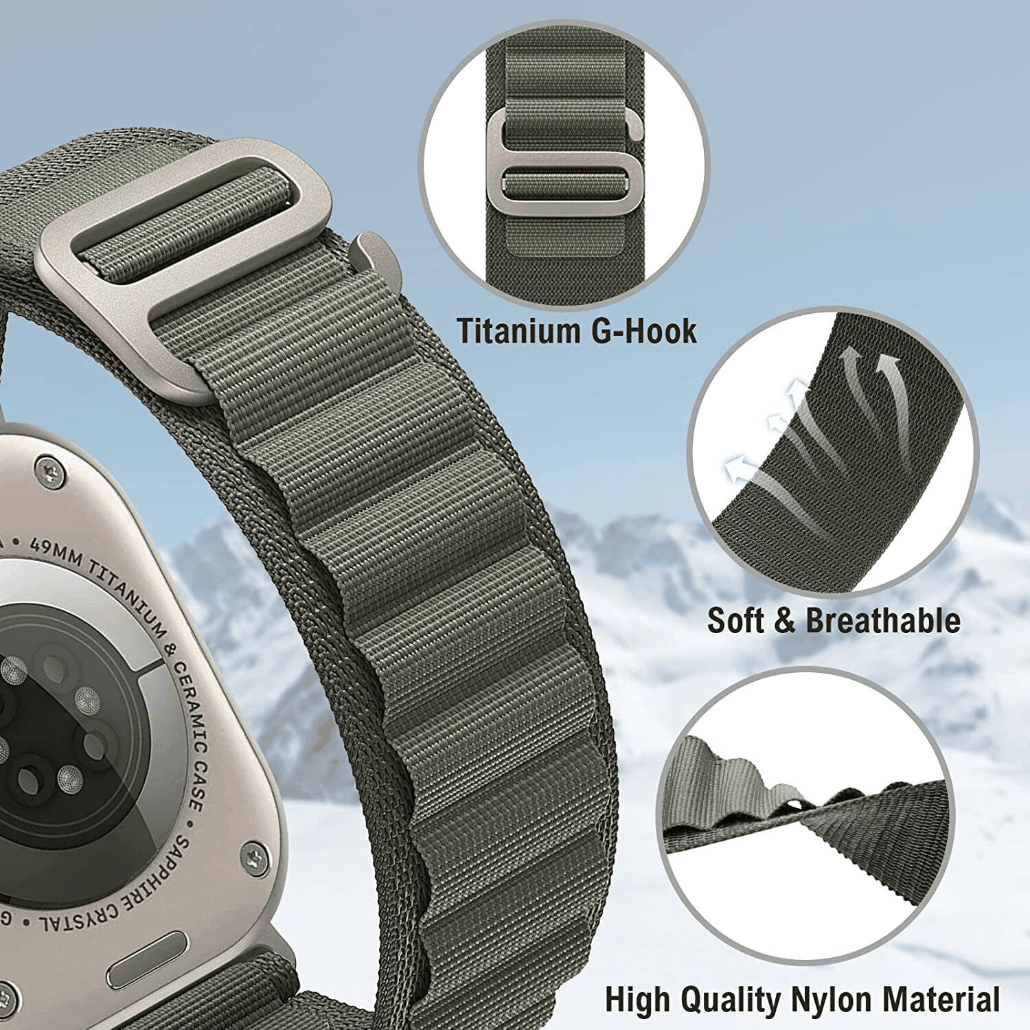 Alpine G Hook Wristband For Apple Watch Series 11 /10 /9 /8 /7 /SE /6 /5 /4 /3 /2 /1 Ultra 2 /3 Strap Replacement Wrist Band 38mm 40mm 41mm 42mm 44mm 45mm 46mm 49mm
