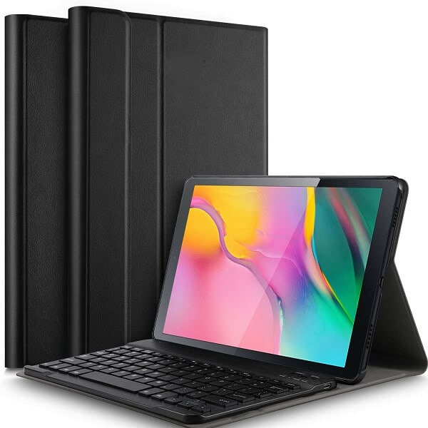 Samsung Galaxy Tab A 10.5 inch SM-T590 T595 Wireless Bluetooth Keyboard Case Protective Slim Folio Leather Smart Cover (Black)