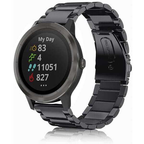 Garmin Forerunner 245 Music Bands, 20mm Stainless Steel Metal Replacement Strap Loop Bracelet Women Men (Black)