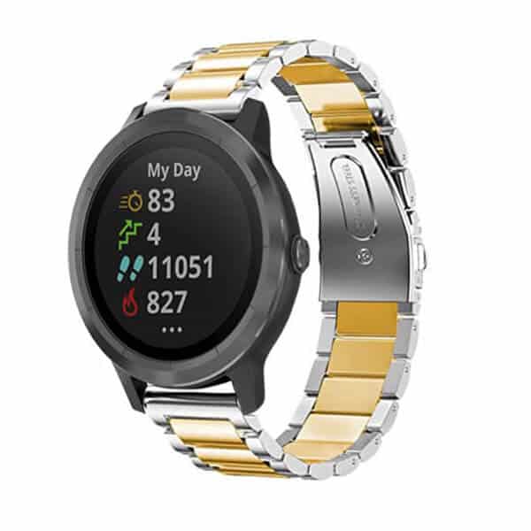 Garmin Forerunner 245 Music Bands, 20mm Stainless Steel Metal Replacement Strap Loop Bracelet Women Men (Dual Silver /Gold)